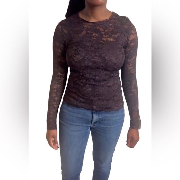 Christian Dior Vintage Plum Purple lace crew neck stretch blouse - Picture 1 of 10